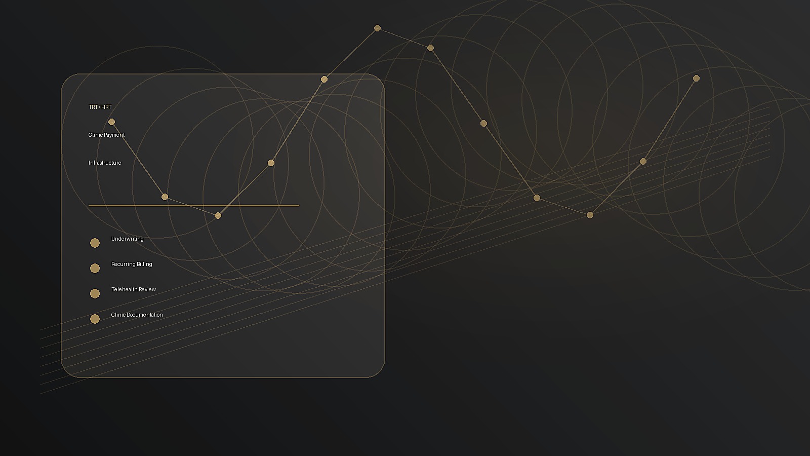 Abstract gold and anthracite payment infrastructure visual for TRT and HRT clinic payment processing